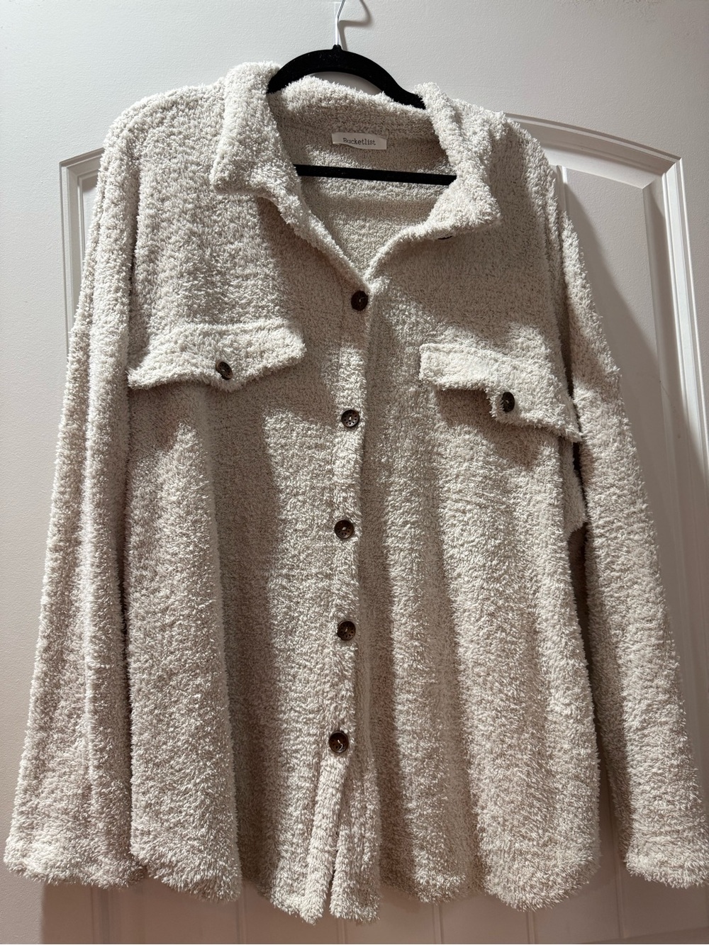 BUCKETLIST Cream Teddy Shacket with Button Front